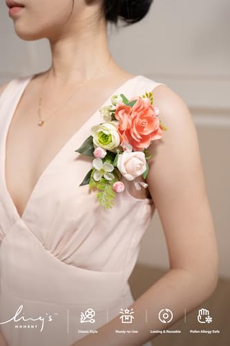 Ling's moment 2pcs Prom Wrist/Shoulder Corsage Artificial Flower, Girl/Mother Homecoming/Wedding Corsage Wristlet Décor, etc. Blush Green Pink - color: Pk-blush Green & Pink