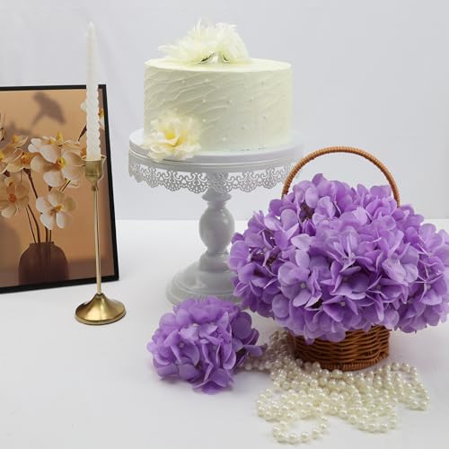 Purple Hydrangea Artificial Flowers Bulk with Stems 64 Pcs | Faux Silk Hydrangeas Flower Heads with Stems for Wedding Arch Table Centerpieces Home Garden Baby Shower Party Decoration - color: Purple