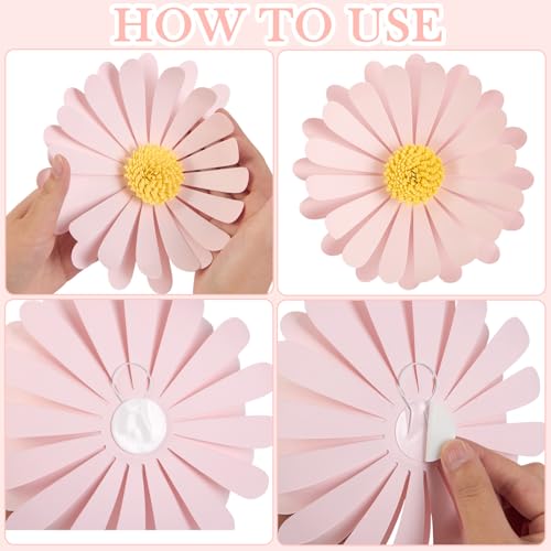 SUNBEAUTY Paper Flowers Decorations for Wall Giant Daisy Flowers Bulletin Board Decoration 3D Floral Tissue Paper Flowers Hanging for Classroom Wedding Baby Shower Tea Party Backdrop (Pink, White) - color: Pink White Daisy Paper Flowers