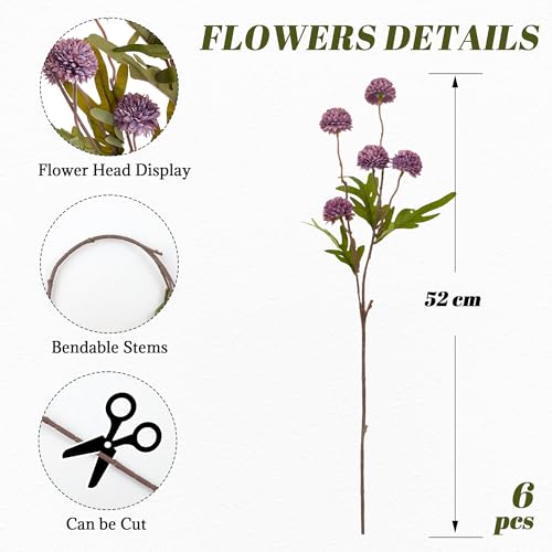 SITUMEIZI Purple Pompon Mum Artificial Flowers Faux Silk Mums Mini Chrysanthemum with Stems 6Pcs for DIY Purple Wedding Centerpieces Floral Arrangements - color: Taupe