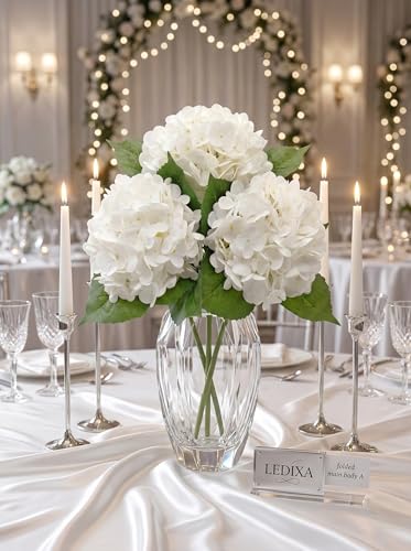 3 Pcs Real Touch White Hydrangea Artificial Flowers - 20" Large Jumbo 3D Latex Creamy White Faux Hydrangeas for Wedding Centerpieces, Bridal Bouquet, Floral Arrangement in Vase (Creamy White) - color: Creamy Withe