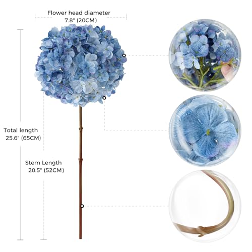 ZYTUYO 3PCS Dark Blue Hydrangea Artificial Flowers 25.6" Large Fake Hydrangeas Flowers with Stems Faux Silk Bouquet for Indoor Home Decor Table Wedding Party Floral Outdoor Centerpieces - color: Dark Blue