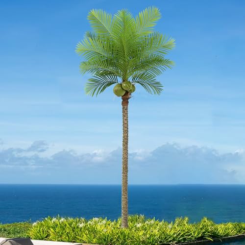 Roselywed Artificial Phoenix Palm Tree 10FT with 18 Leaves & 3 Coconut Fruit & Real Bark Tropical Areca Sago Palm Tall Large Faux Plant 118 Inch Black Pot for Indoor Outdoor Home Poolside Mall Decor - size: 10ft