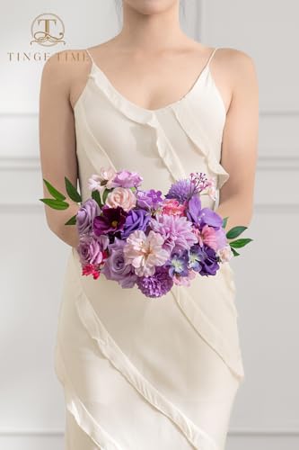 TINGE TIME Fake Flowers Artificial Flowers Peonies Bulbous Chrysanthemum Daisy Hydrangea Sunflower Violets Dahlia Daffodils Epiphyllum Orchid Cherry Blossom Camellia Leyaron (Purple) - color: Light Purple