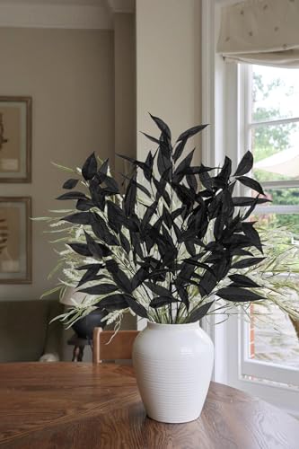 DILATATA 32 inch Black Artificial Eucalyptus Spray Fall Eucalyptus Leaves Autumn Leaf Branches Faux Fall Stems for Floral Arrangement Autumn Festival Thanksgiving Decor - color: Black