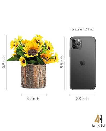 AceList Artificial Sunflowers in Rustic Bark Pots, Set of 2 Small Silk Flower Arrangements for Home, Table, Kitchen, Mother’s Day & Year-Round Decor - color: Yellow