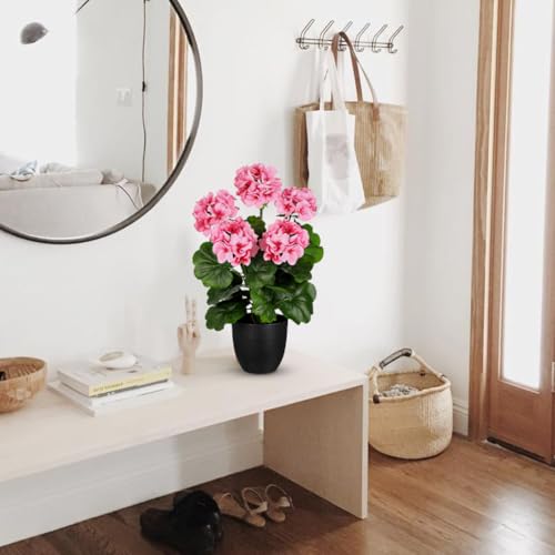 Briful 16” Geraniums Artificial Flowers Realistic Potted Plant – Pink Fake Geraniums for Outdoors, Silk Flowers Artificial Outdoor Plants for Indoor Home Decor, Farmhouse Table Centerpiece Decoration - color: 16'' Tall Pink