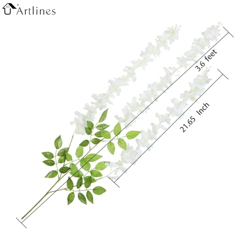 U'Artlines 24 Pack (Total 86.4 Feet) Artificial Fake Wisteria Vine Rattan Hanging Garland Silk Flowers String Home Party Wedding Decor (24, White) - color: White