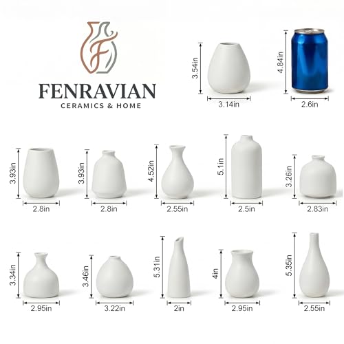 White Bud Vases, Small Ceramic Vase Set of 11, Mini Pottery Vases for Flowers, Minimalist Boho Small Pampas Grass Flower Vase for Farmhouse Home Decor, Wedding Centerpiece, Shelf and Table Decoration - color: White – 11-piece Set