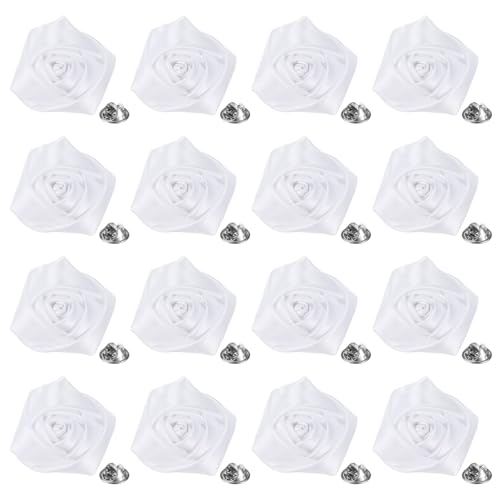 M METERXITY 16-Pack Lapel Pin for Men, Handmade Flower Brooch Button Pins for Men Suits, Formal Boutonnieres for Wedding/Groom/Corsage - color: White