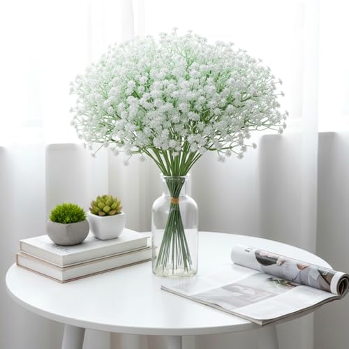120PCS Baby Breath Artificial Flowers Babies Breath Flowers Artificial Bulk Faux Flower Bouquet White Flores Real Touch Fake Flower Arrangements Wedding Centerpieces Tables Decorations