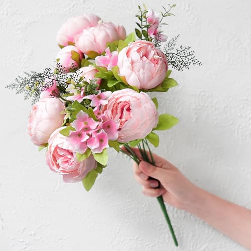 FiveSeasonStuff Vintage Artificial Peonies Silk Peony Flowers and Hydrangeas for Wedding Bridal Home Décor – Beautiful Floral Centerpiece Arrangement Decoration with 2 Bouquets (Charm Pink) - color: Charm Pink