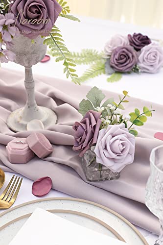 Floroom Artificial Flowers 25pcs Real Looking Plum Ombre Colors Foam Fake Roses with Stems for DIY Wedding Bouquets Bridal Shower Floral Centerpieces Party Tables Home Decorations - color: Shades of Plum