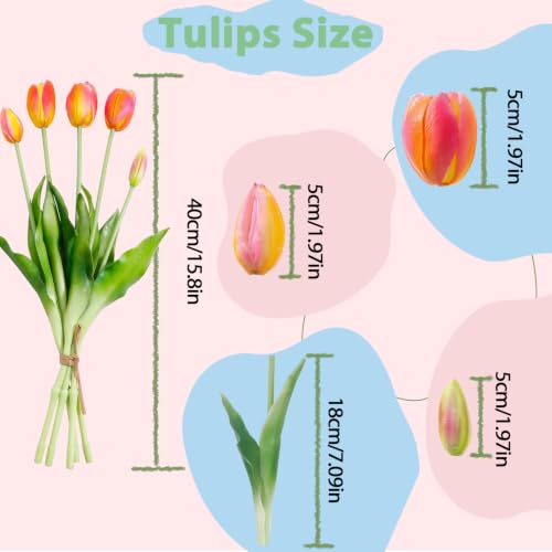 15 Pcs Artificial Flowers Tulips Real Touch Latex Plastic Soft Faux Bouquets for Party, Wedding, Home, Room, Garden Decor (Vintage Orange) - color: Vintage Orange