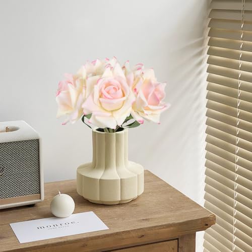 IPOPU Fake Roses,2 Bouquets 10PCS Real Touch Roses Artificial Flowers Faux Roses with Stems for Wedding Party Home Table Centerpieces Decoration(Pink Edge) - color: Pink Edge