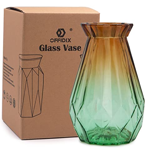 OFFIDIX Glass Vase Gradient Multicolor with Geometric Faceted Design Floral Vase for Home, Business, Events or Weddings - color: C-tawny Green Gradient