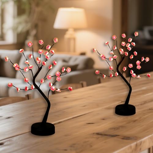 4 Pack Cherry Blossom Tree Lamp, 18inch 36 Led Bonsai Tree Lights, Battery/USB Operated Japanese Decor Night Lights for Teacher Appreciation Graduation Back to School Bedroom Home Gift, Warm White - size: 4 Pack - 18inch