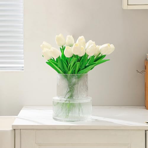 Ribbed Glass Vase, Flower Vase, Fluted Clear Vases for Flowers, Modern Vases for Living Room, Dining Table, Entryway, Shelf, Wedding, Office, Coffee Table, Birthday, 7.5 Inches - color: Clear, size: Ribbed 7.5 Inches