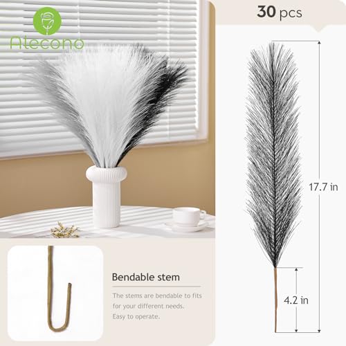 Alecono 30Pcs Pampas Grass Decor, 17" Black Pampas Grass Decor Flower Arrangement and Vase Filler for Boho Home Wedding Party Decoration(Black, White, Grey) - color: Black White and Grey, size: 30pcs