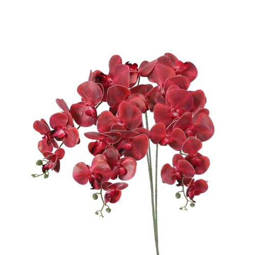 PATIKIL Artificial Orchid Stems 41", 3 Pack 9 Heads Faux Phalaenopsis Flowers Real Touch Fake Orchid Flower Branch for Vase Home Wedding Decoration, Burgundy - color: Burgundy