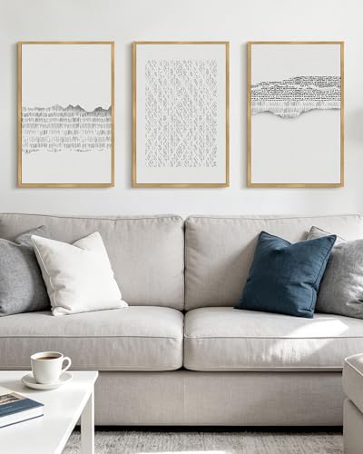 PHOPAGO Gray Abstract Framed Wall Art Large 16x24in Mid Century Minimalist Wooden Pastel Boho Wall Decor Modern Neutral Farmhouse Rustic Art Decor - Natural Framed - color: Gray Abstract, size: 24L" x 16W" x 3 Pcs Natural