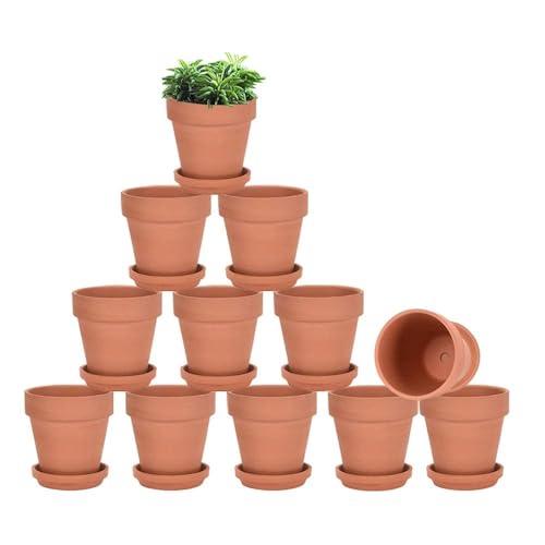 vensovo 3 inch Terracotta Clay Pots for Plants with Saucer - 12 Pack Small Terra Cotta Planter Great for Garden Windowsill Indoor & Outdoor Wedding Favors Gifts - color: Brown