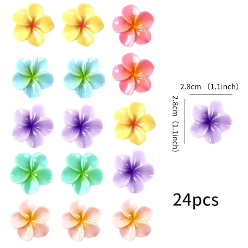 24Pcs Colorful Resin Frangipani Cupcake Toppers Hawaii Flowers Table Confetti for Floral Bridal Engagement Wedding Anniversary Party Hawaii Baby Shower Birthday Cupcake Picks Supplies - color: Frangipani