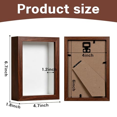 4X6 Shadow Box - Walnut Color Wooden Deep Picture Frame with Shatter-Resistant Panel for Wall Decor | 3D Display Case for Military Medals, Flowers,Photos and Crafts | Easy to Open & Ready to Hang Gift - color: Walnut Color, size: 1Pcs 4x6in