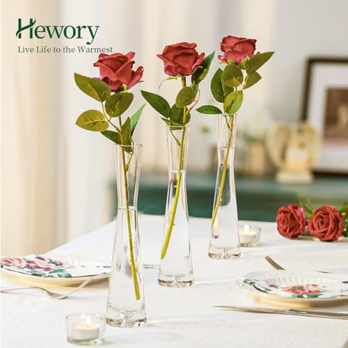 Hewory Glass Bud Vases for Centerpieces Set of 6, Handmade Modern Clear Small Skinny Decorative Single Flower Vase, Minimalist Slim Floral Vase for Home Wedding Party Events Table Decor, 9.64" - size: 9.64in