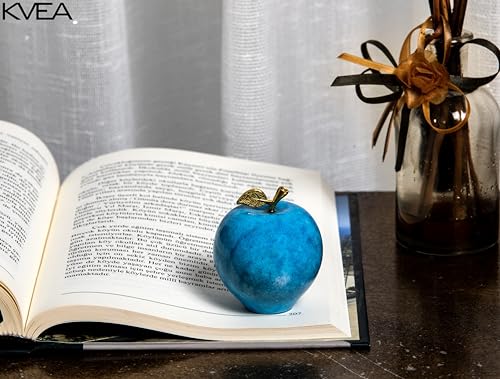 Marble Fruit Paperweight - Handmade Stone Decor for Office Desk, Kitchen Table, Modern Home & Housewarming Gift (Blue)