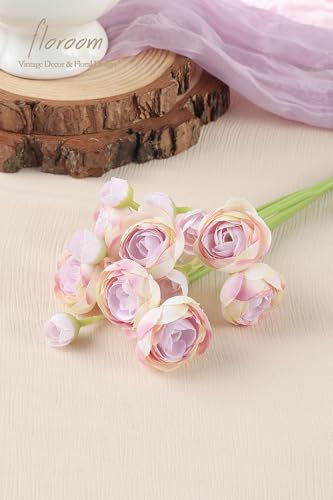 Floroom Ranunculus Artificial Flowers 18 Pcs Lilac Faux Silk Mini Ranunculus Bulk Fake Wedding Filler Flowers for DIY Bouquets, Centerpieces, Bridal Shower Decorations & Arrangements - color: Dusty Lilac