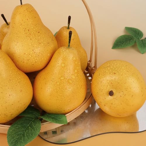 Gresorth 6pcs High Grade Fake Yellow Pear Decoration Artificial Realistic Fruit Simulation for Home Party Holiday Christmas Display - color: E