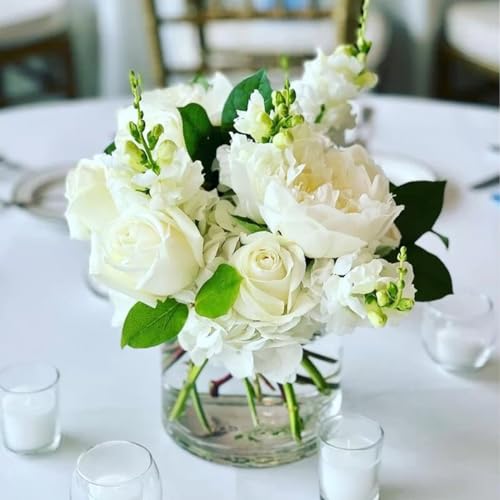 12 Pack Glass Cylinder Vases for Centerpieces 4 Inch Tall Clear Bulk Flower Vase Hurricane Floating Candle Holder for Table Home Decoration Wedding Holiday Floral Shelf Party Dining Decor - size: 4 Inch