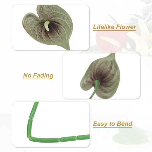 PATIKIL 13" Artificial Anthurium Lily Flowers, 10 Pack Permanent Flower Floral Arrangements Bouquet for Home Decor Bridal Wedding Festival Party, Grey Green - color: Grey Green
