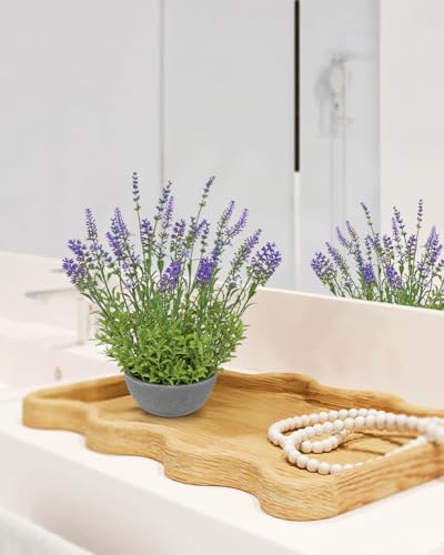 Oairse Artificial Lavender Flowers with Cement Pot - 12.9" Fake Lavender Flower Rustic Arrangement Purple Potted Faux Plants for Indoor Farmhouse Table Centerpieces Office Home Decor - color: Purple