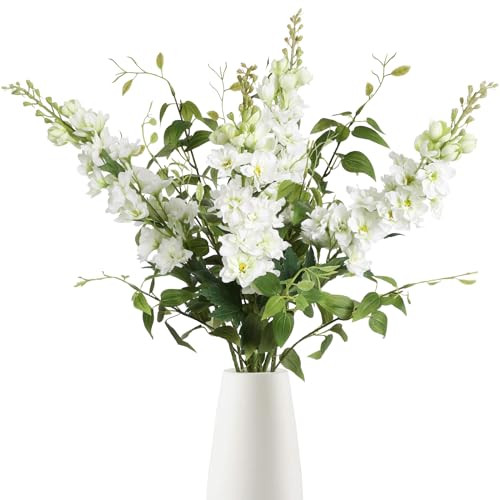 8PCS White Artificial Delphinium Flowers with Clematis Greenery Long Stem Flowers 29.5" Larkspur Artificial Flowers for Wedding Centerpieces Silk Flowers for Home Decor Indoor (White) - color: White