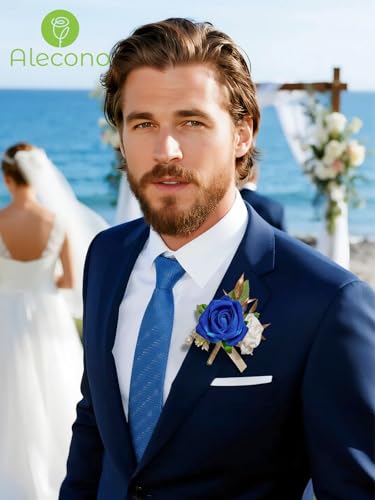 Alecono Boutonniere for Men, Set of 2 Navy Blue Corsages for Men Groom Bridegroom, Artificial Flowers for Prom Graduation Ceremony Anniversary - color: Navy Blue, size: Boutonniere 2pcs
