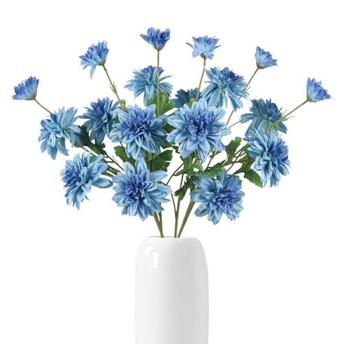 6PCS Artificial Dahlia Flowers 27.5’’ Royal Blue Dahlias Fake Silk Flowers with Stems for Vase Table Centerpiece Home Wedding Party Garden Decoration(Royal Blue) - color: Royal Blue