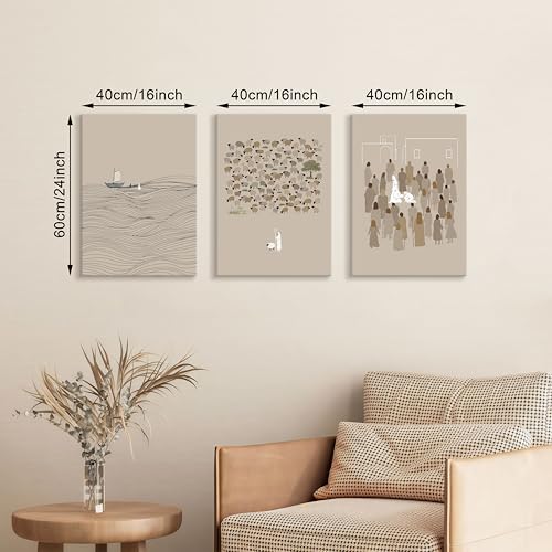 WENGTIAO 3Pcs Christian Wall Art Jesus Canvas Art Prints Beige Bible Sketches Painting Pictures Inspirational Scripture Artwork Religious Wall Decor for Living Room Church Prayer Room 16”x24”x3 - color: Jesus Bible Story, size: 16"x24"x3Pcs