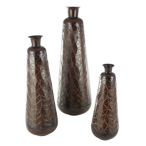 Deco 79 Metal Decorative Vase Tall Teardrop Shaped Centerpiece Vases with Hammered Texture, Set of 3 Vases for Home Decoration 53", 43", 32" H, Dark Brown - color: Dark Brown, size: 53", 43", 32"H
