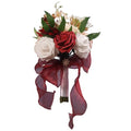 LEIFENY Wedding Bouquets for Bride, Burgundy & White Bridal Bridesmaid Flower with Silk Ribbon, Artificial Toss Rose for Civil Ceremony - color: Burgundy & White
