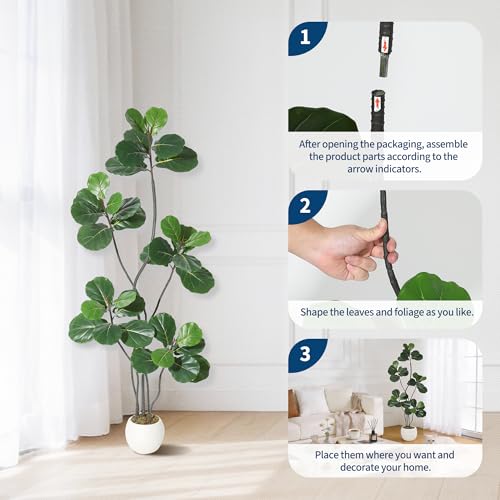 GarveeHome 6FT Artificial Fiddle Leaf Fig Tree Realistic, Potted Fake Ficus Lyrata Plant with Adjustable Boughs & Modern Planter for Home Office Decor Indoor - color: Green 6ft