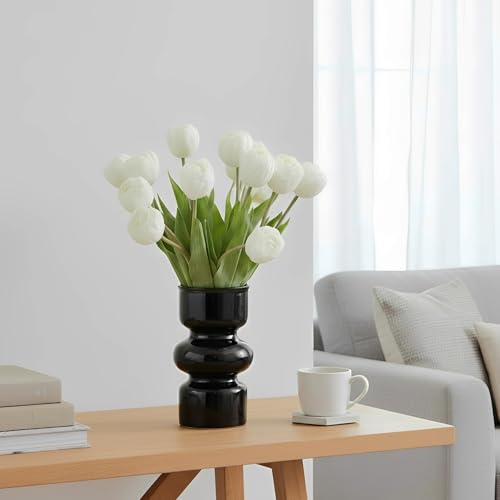 12 Pcs 15 Inch White Silk Artificial Tulips for Home Wedding Decor | Faux Tulips with Realistic Layered Petals for Home Office Decor, Wedding Parties Baby Shower Table Centerpiece - color: White