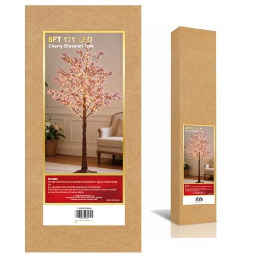 LIGHTSHARE 6FT Lighted Cherry Blossom Tree with 171 LED Warm White Lights, Artificial Sakura Tree with Dimmable Timer Transformer, Indoor Outdoor Decorative Tree with Ground Stakes - style: 6FT Sakura Tree
