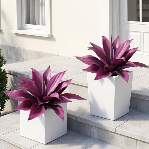 Artificial Agave 16.5In Faux Agave Fake Greenery Outdoor Artificial Plant Fake Plant for Indoor Home Decoration Plastic Plant Outdoor Decor Front Porch Decor Simulation Plants 2Pack(Purple) - color: 15"purple