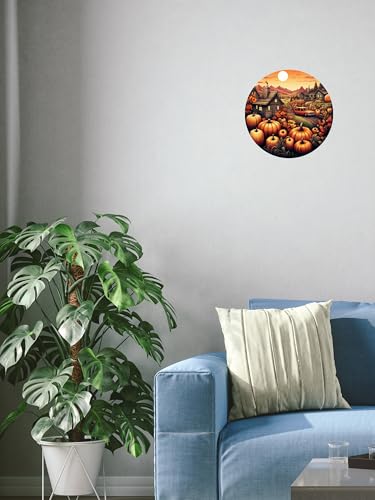 Rustic Wall Decor Wall Plaque Sign Round Metal Tin Sign Pumpkin Wreath Round Welcome Door Hanging,Suitable for Home Garden Kitchen Bar Cafe Restaurant Garage Wall Decor Retro Vintage 8x8 Inch (Pumpkin) - color: Pumpkin
