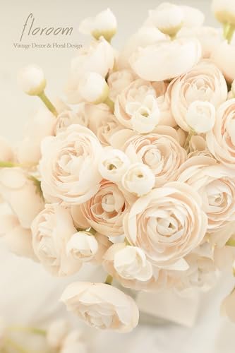 Floroom Ranunculus Artificial Flowers 18 Pcs Champagne Faux Silk Mini Ranunculus Bulk Fake Wedding Filler Flowers for DIY Cream Bouquets, Centerpieces, Bridal Shower Decorations & Arrangements - color: Cream