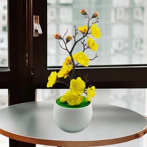 Fenteer Simulation Flower with Vase Realistic Potted Plum Blossom Artificial Potted Flowers for Farmhouse Bookshelf Office Home Table