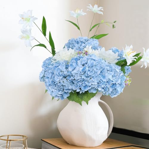 Coferset 3pcs Baby Blue Lifelike Hydrangea Artificial Flowers 22inch Real Touch Faux Hydrangea Flower Stem for Home Party Wedding Floral Filler Arrangements Ceterpieces Bouquets - color: Baby Blue, size: 3pcs