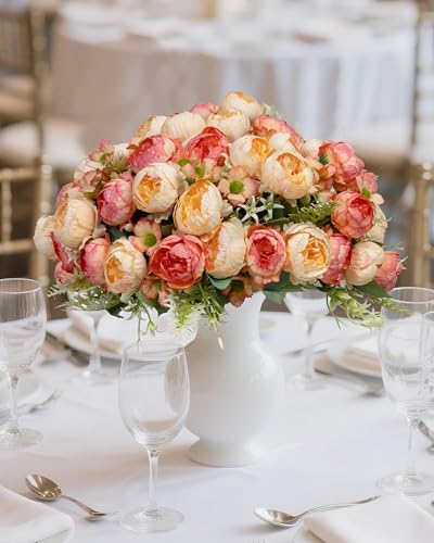 DuHouse 6 Packs Peonies Artificial Flowers,Silk Peonies Bouquet for Garden Wedding Centerpiece Party Home Decor(Champagne-Pink) - color: Champagne-pink